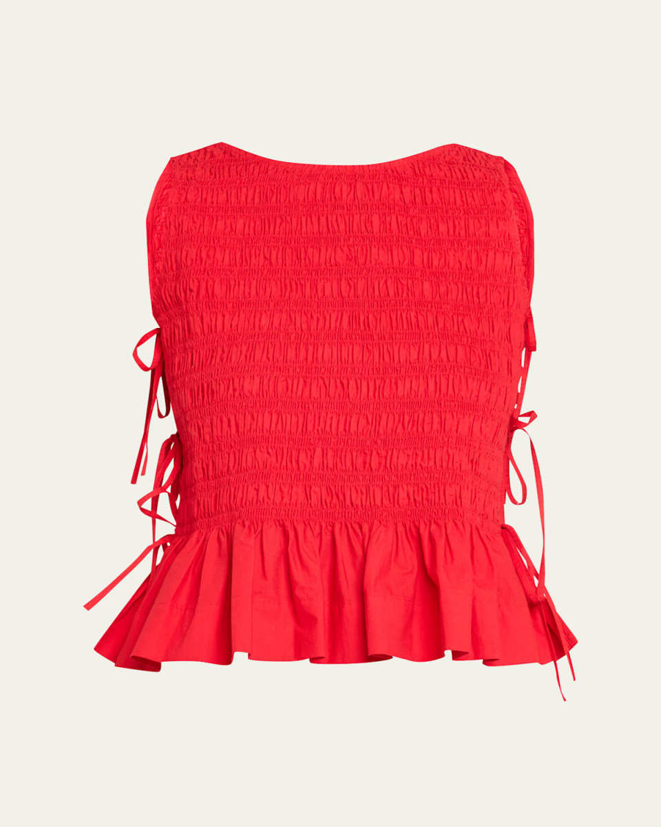 Smocked Side-Tie Peplum Top